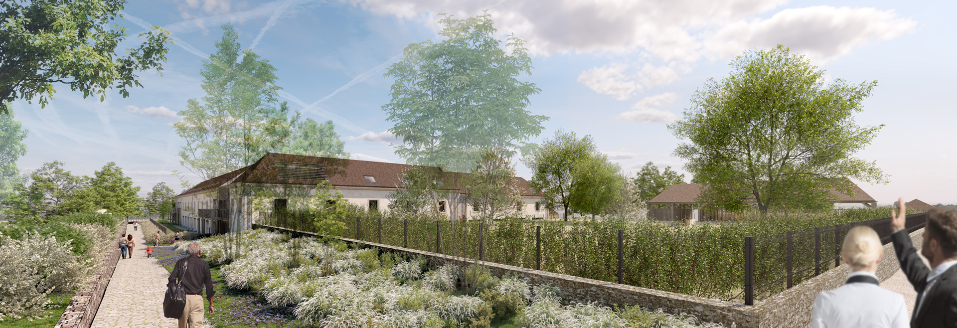 Vue 3D d'un groupe de logements et commerces situés à Coutevroult