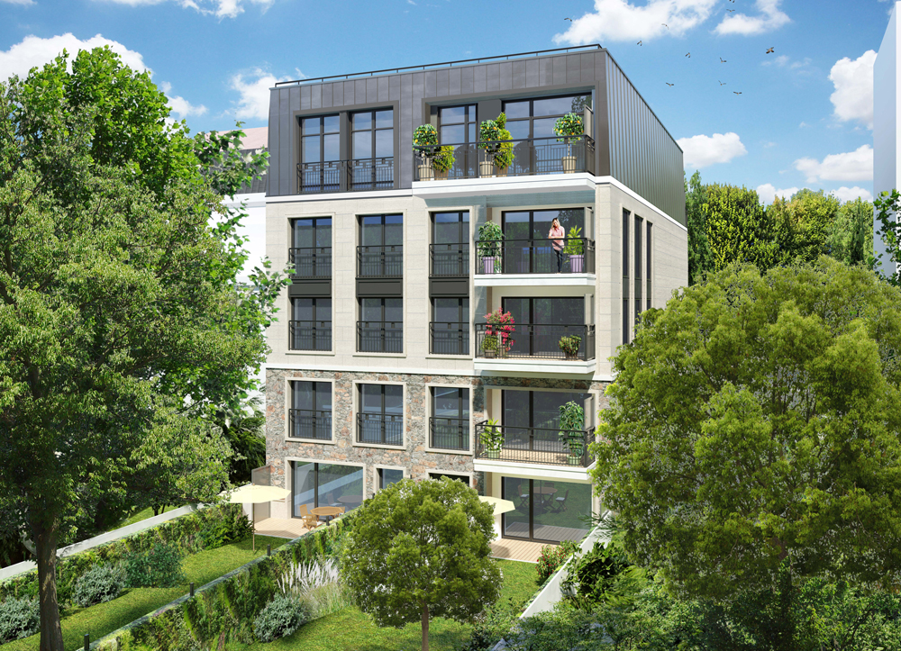 Vue 3D d'un groupe de logements à saint-cloud