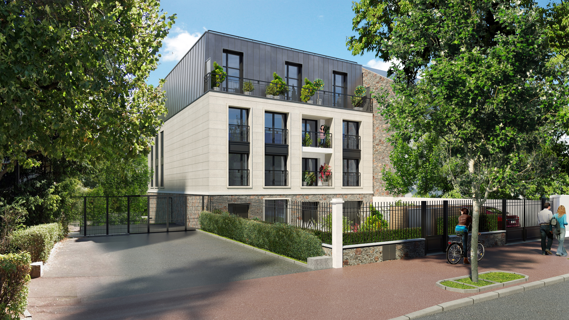 Vue 3D d'un groupe de logements à saint-cloud