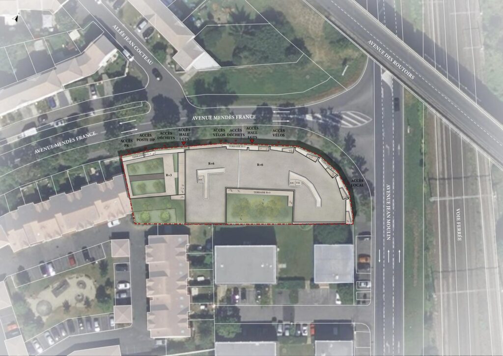 Plan de masse du projet d'étude de logements pour la ville de Savigny-le-Temple
